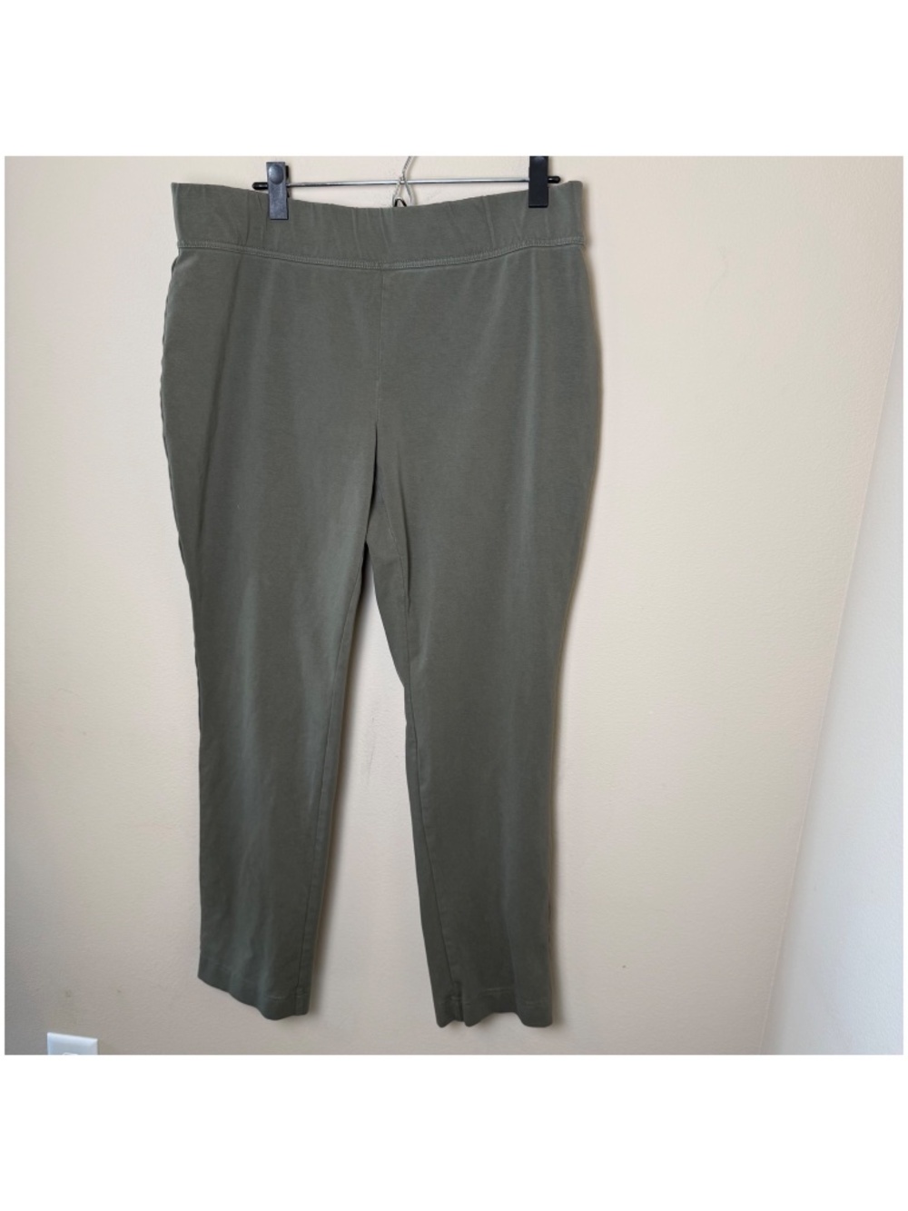 Lands End Starfish Slim Leg Pants Womens XL 18 Olive Green Pull-On Stretch